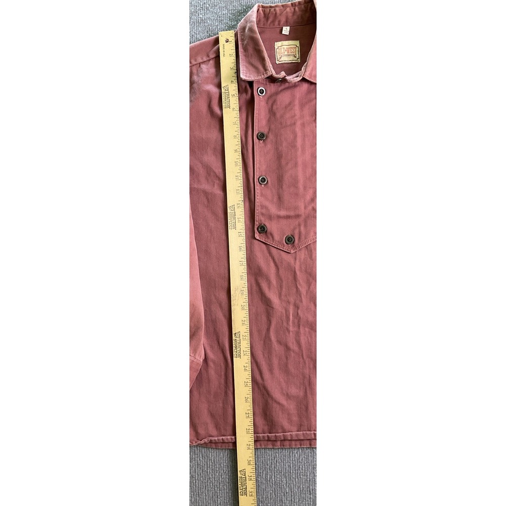 Old West Vtg Mens L Bib Shirt Light Maroon Herring Bone Frontier Western Cowboy - Picture 4 of 8